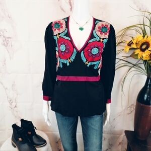 Anthrologie Plenty by Tracy Reese Silk Embroidered Folk Boho Romantic Festival